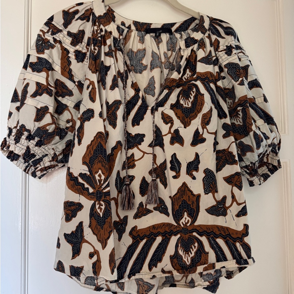Ulla Johnson Cream and Brown Patterned Blouse